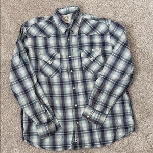 Lucky Brand Men’s Blue Plaid Western Button-Up Shirt